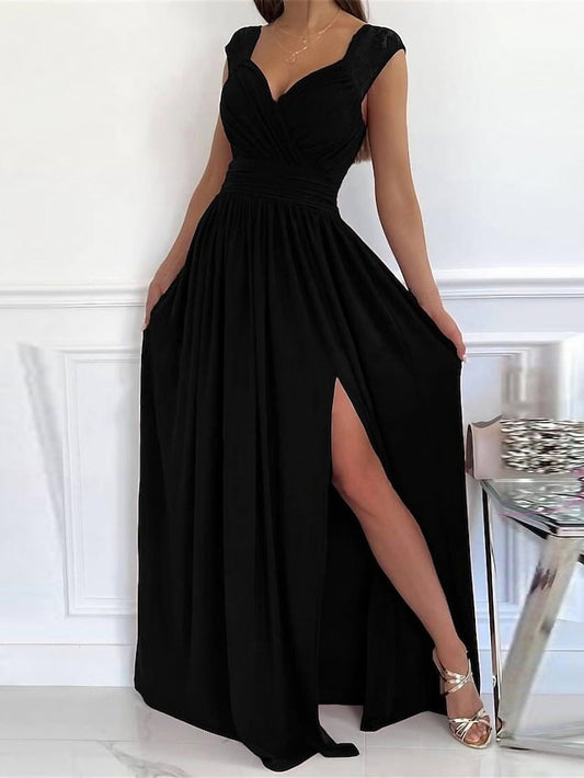 Damska czarna sukienka na studniówkę Sukienka na imprezę Koronkowa falbana V